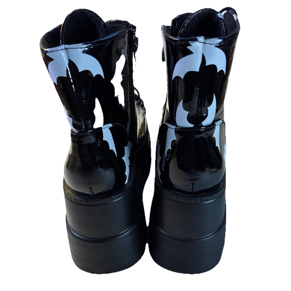 New Women's 7-7.5 Black & White Gothic Punk Platform Boots “Bat Cave Booties" - Picture 4 of 7